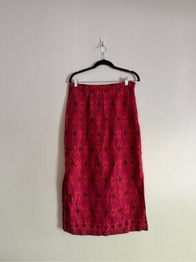 Women’s Red Patterned Midi Skirt